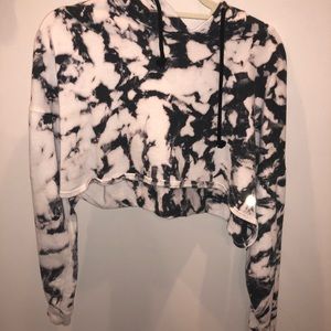 Pink and black long sleeve hooded crop sweater